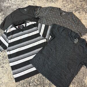 LOT OF 4, Various Assorted Brands, Men's Gray and Black V-Neck Tshirts, Large